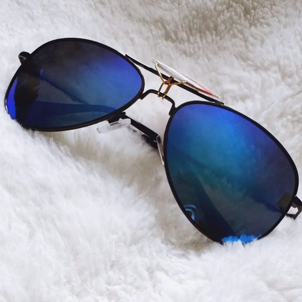 Zane Black w/ Blue Lense Polarized Mirrored Sunglasses